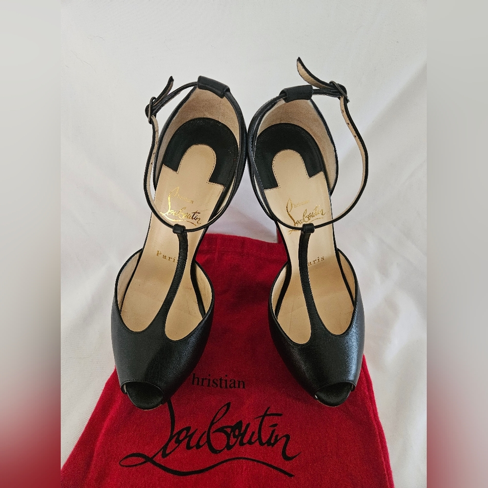 Christian Louboutin Black Peep-Toe Platform Heels - Picture 4 of 7